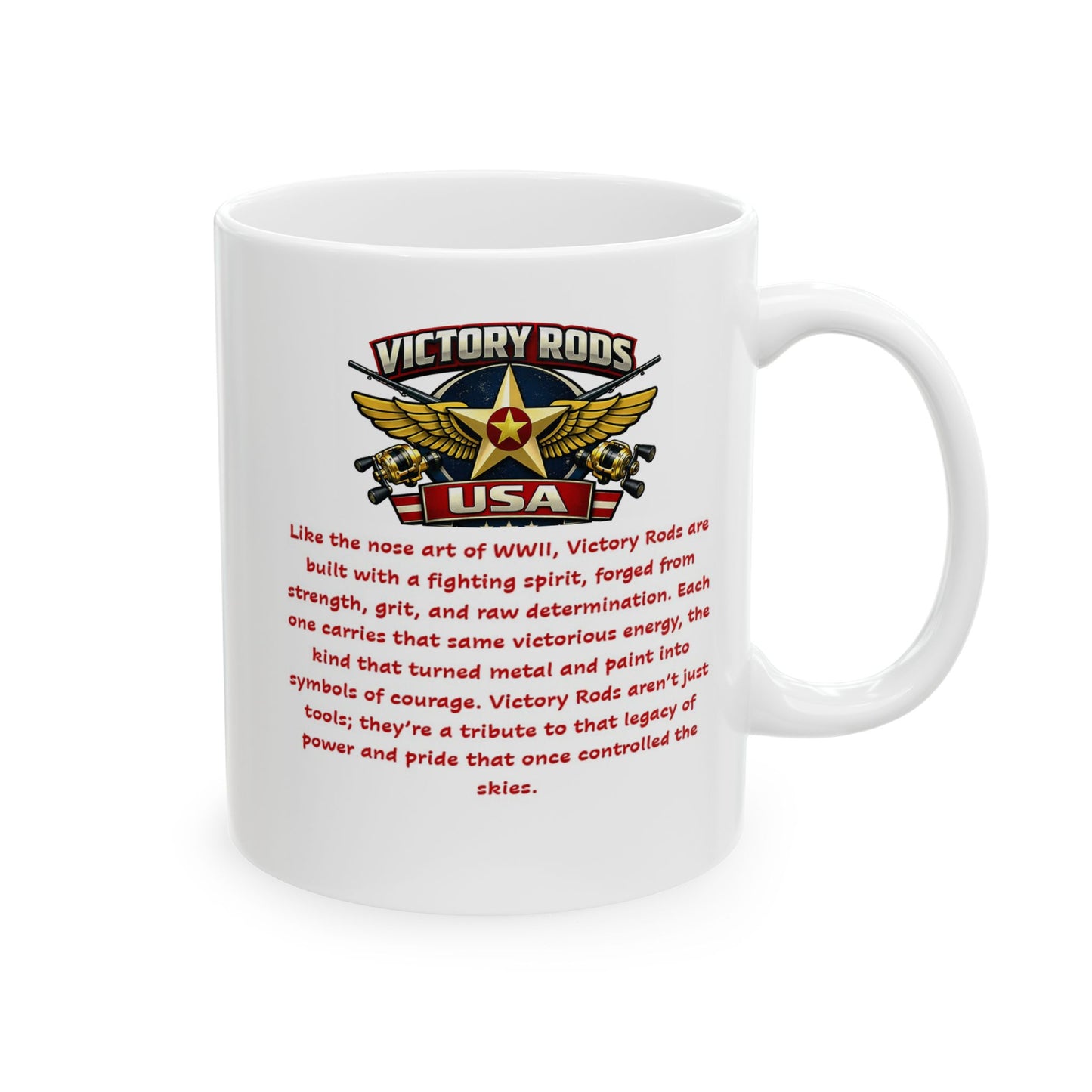 Victory Rods Sportfisherman's WWII Nose Art Pin-Up Illustration Mug | Ceramic Coffee Cup