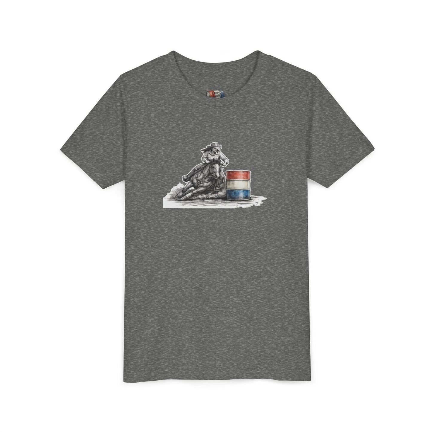 Youth Tee — Rodeo Cowgirl with Patriotic Barrel Graphic