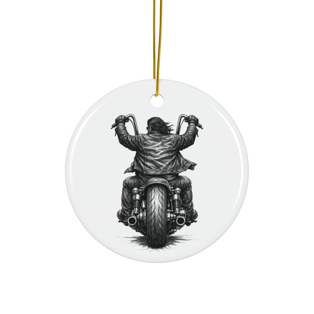 Biker Motorcycle Ceramic Ornament — Double-Sided Round Holiday Decoration