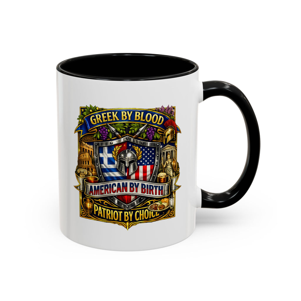 Greek by Blood, American by Birth Accent Coffee Mug – Patriotic Greek Heritage 11/15oz