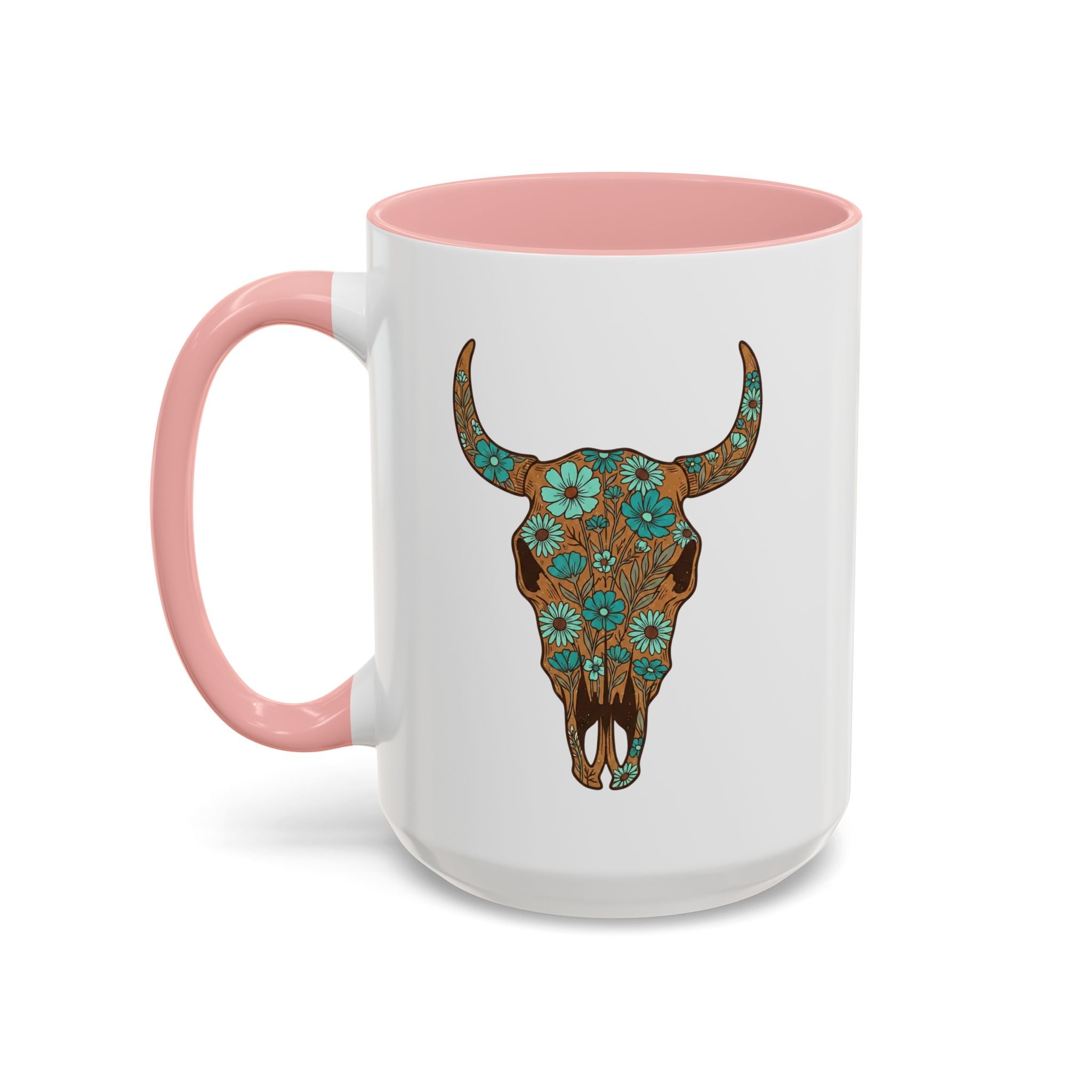 Red, White and Blue Floral Bull Skull Coffee Mug — Southwestern Accent 11/15oz