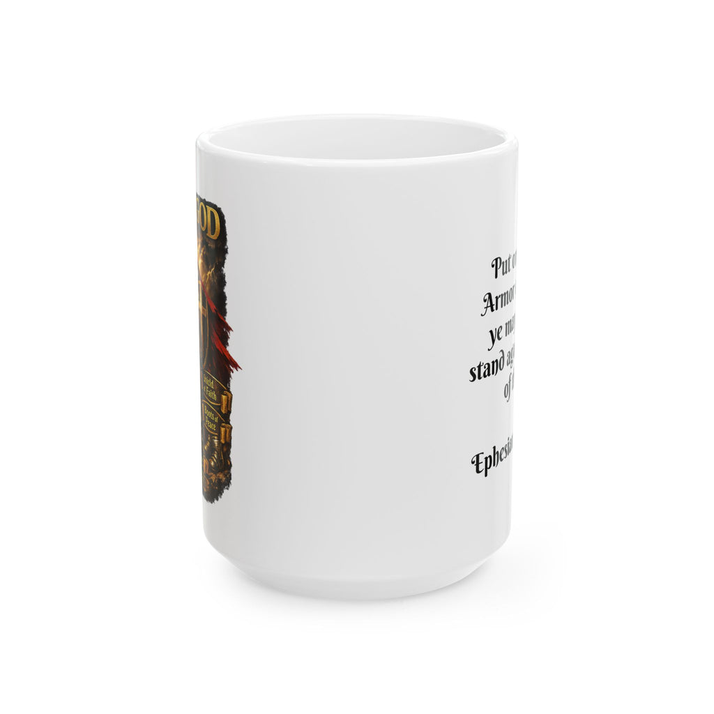 Christian inspirational Ceramic Mug – "Armor of God" Coffee Cup (15oz)