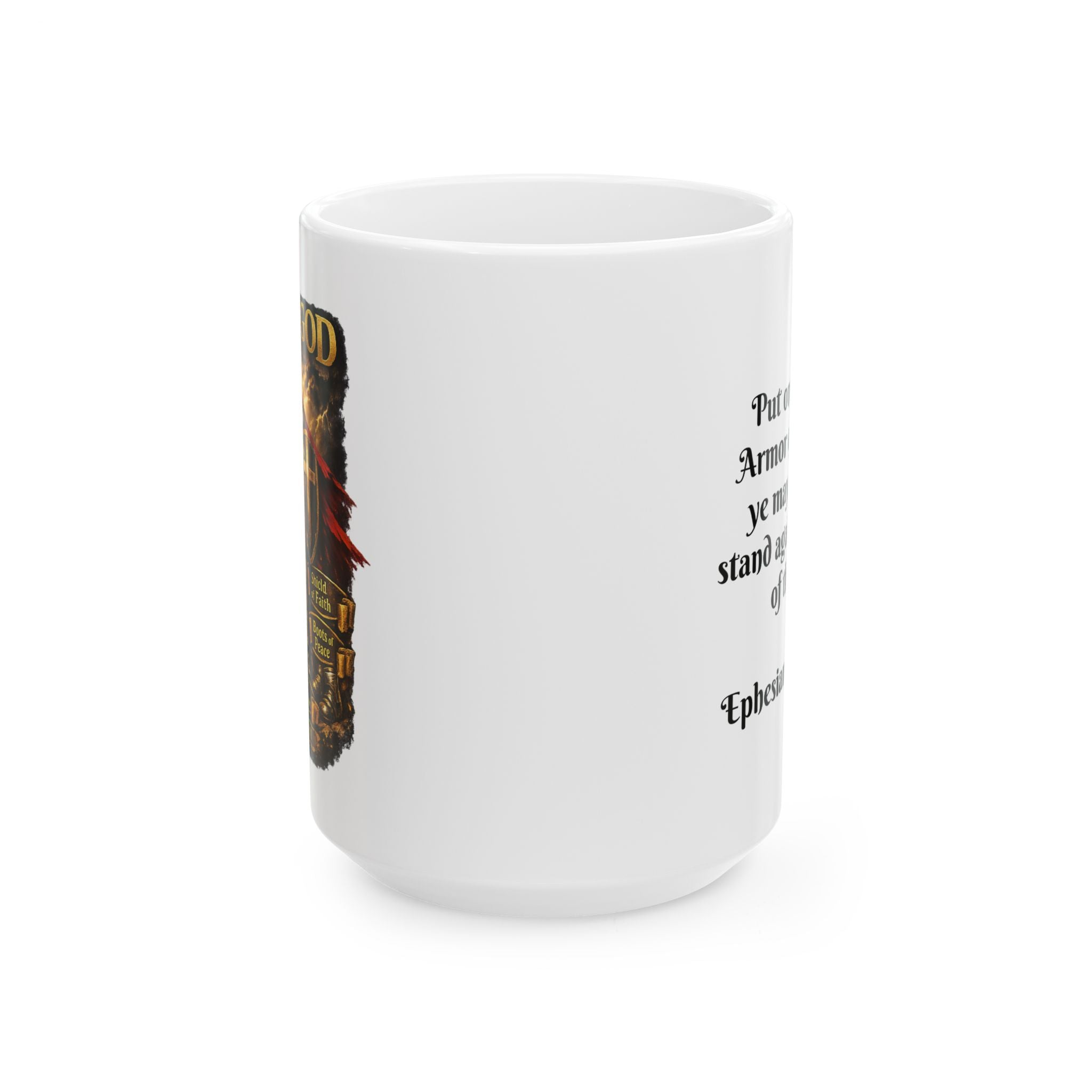 Christian inspirational Ceramic Mug – "Armor of God" Coffee Cup (15oz)