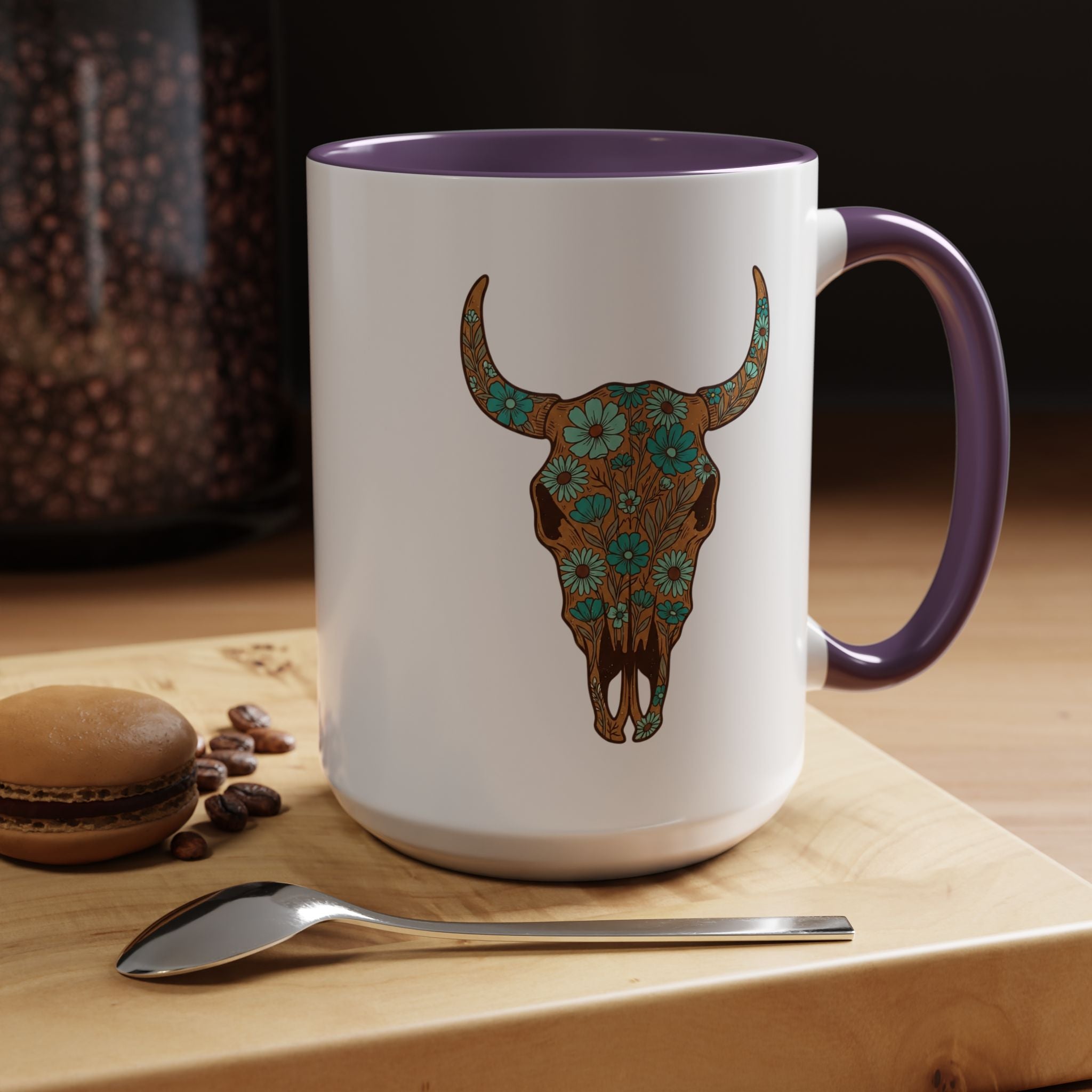 Red, White and Blue Floral Bull Skull Coffee Mug — Southwestern Accent 11/15oz