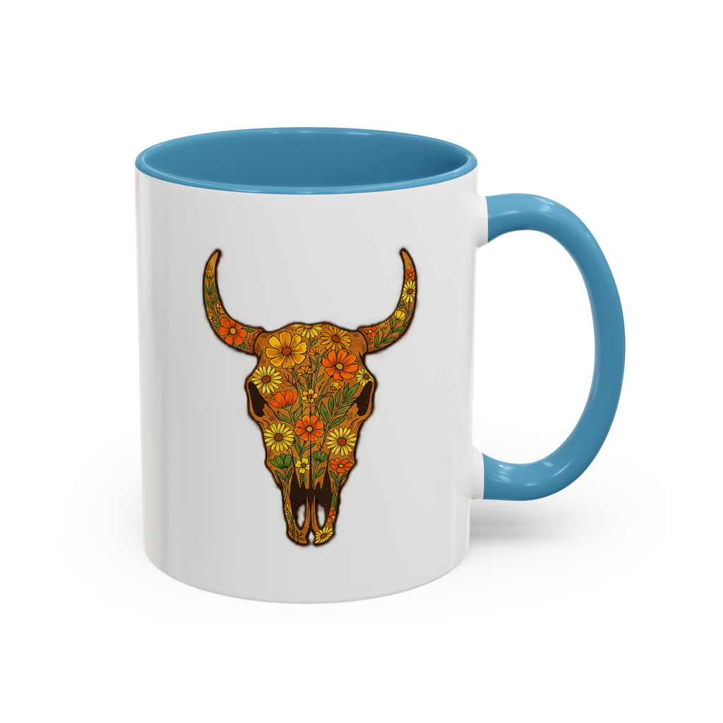 Red Floral Bull Skull Coffee Mug — Southwestern Accent 11/15oz