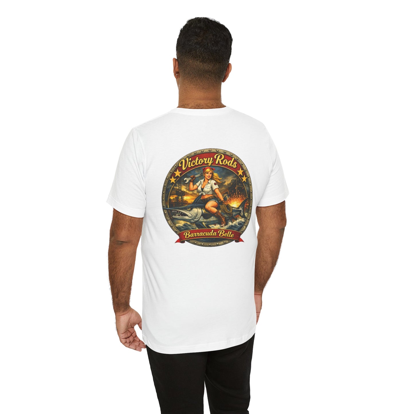 Barracuda Belle Vintage Pinup Tee — Victory Rods Motorcycle T‑Shirt