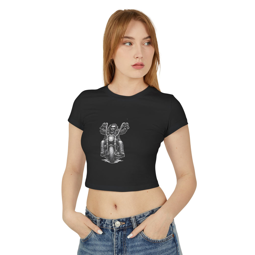 Biker Women's Baby Tee — Vintage "BBBAD" Design