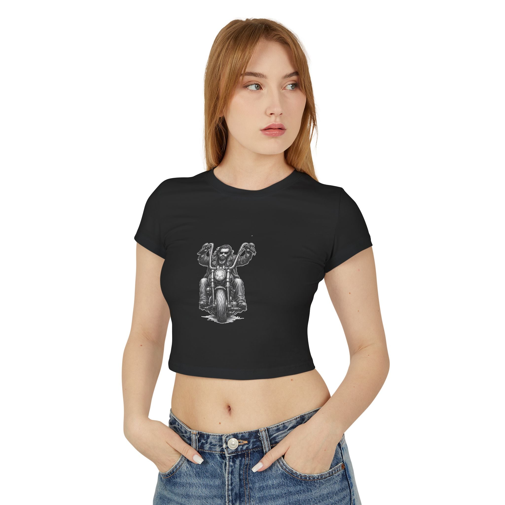 Biker Women's Baby Tee — Vintage "BBBAD" Design