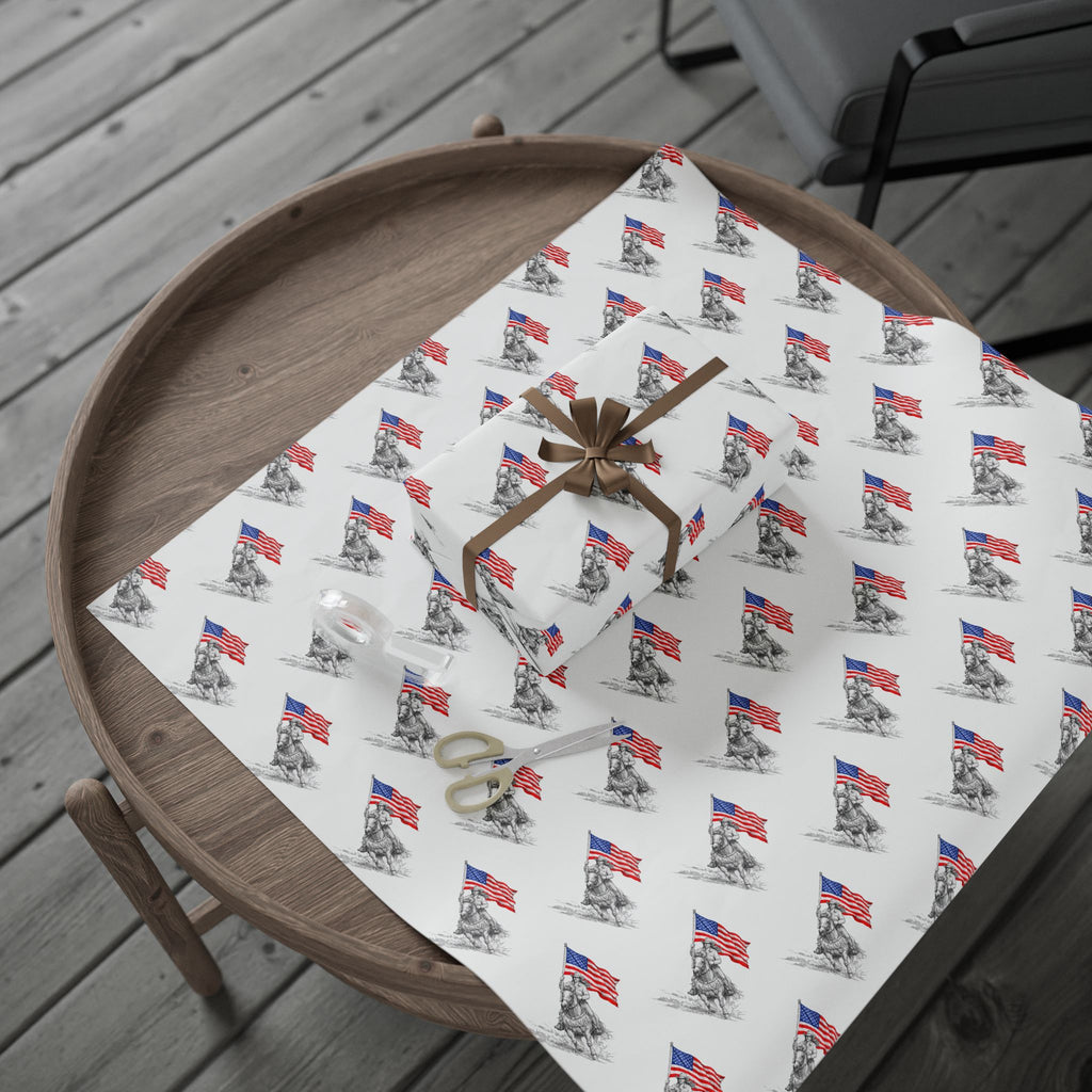Grand Entry Cowgirl Wrapping Paper Roll — Red, White & Blue, Black Sketch Rodeo Gift Wrap