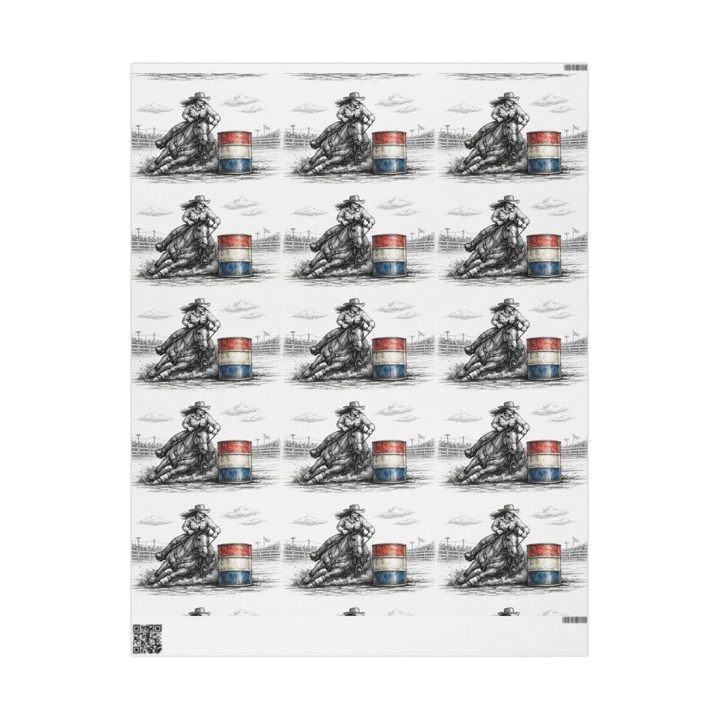Barrel Racing Wrapping Paper Roll — Black Sketch Rodeo Gift Wrap