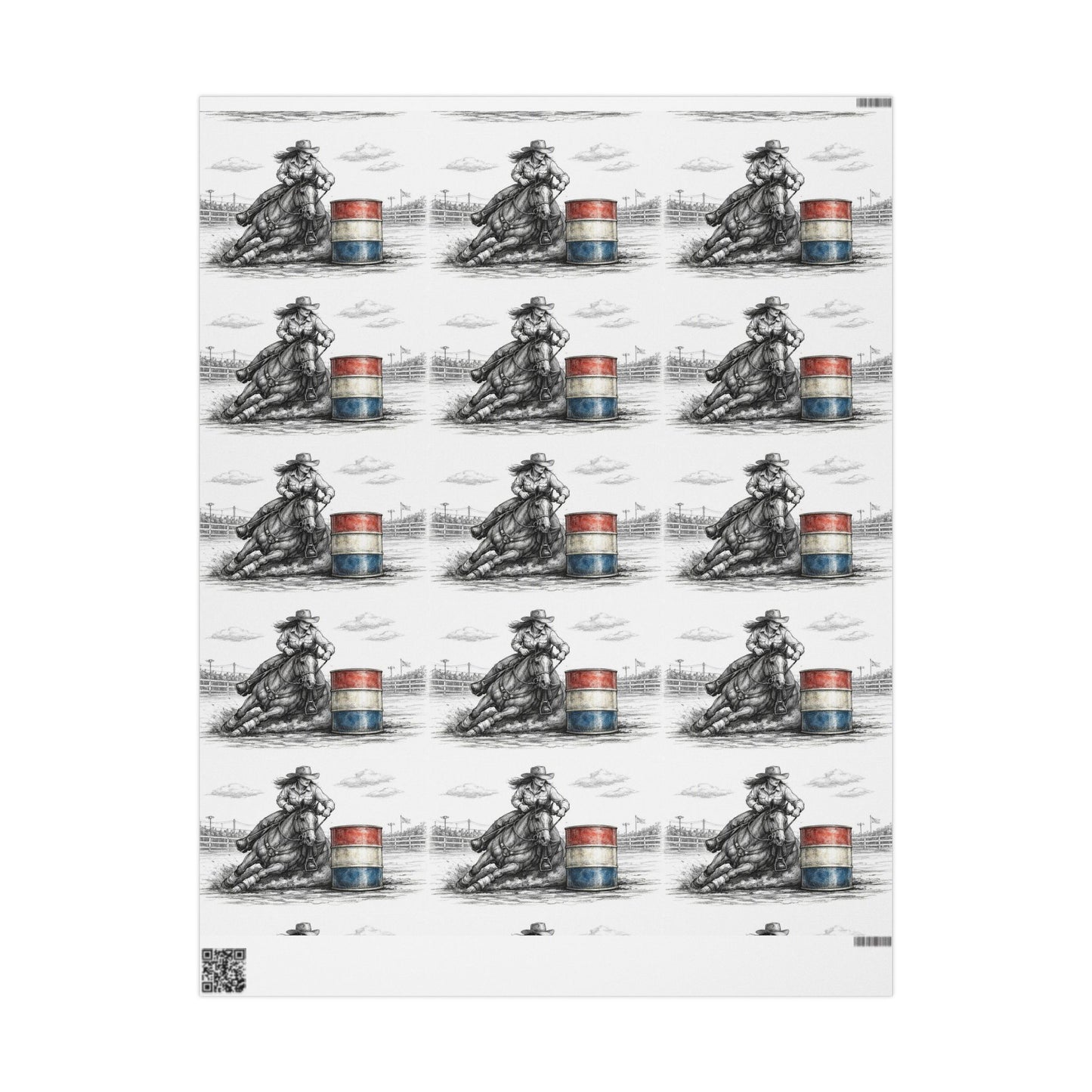 Barrel Racing Wrapping Paper Roll — Black Sketch Rodeo Gift Wrap