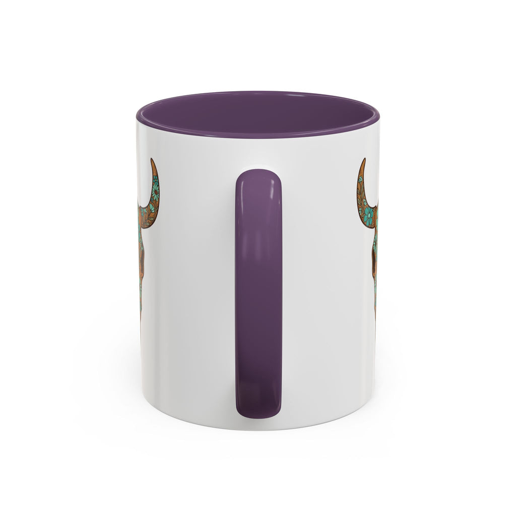 Turquoise Floral Bull Skull Coffee Mug — Southwestern Accent 11/15oz