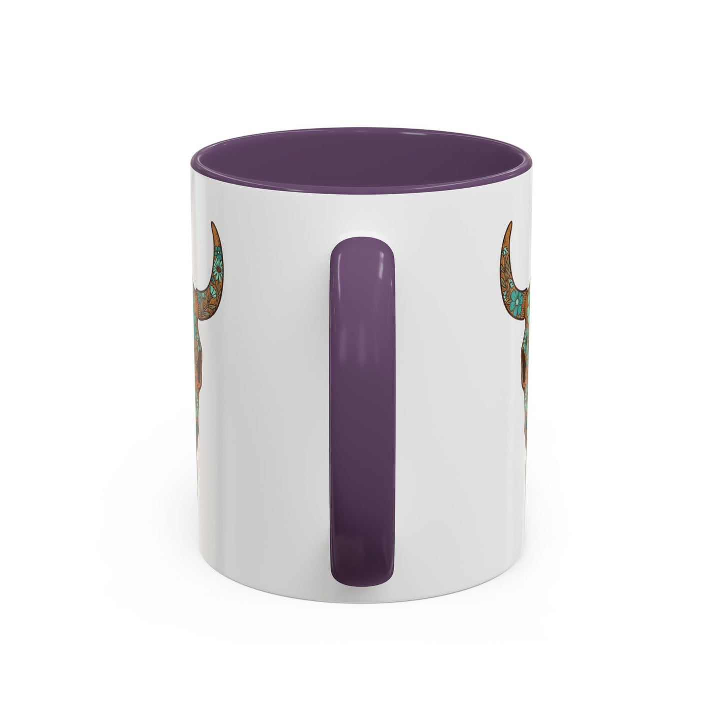 Turquoise Floral Bull Skull Coffee Mug — Southwestern Accent 11/15oz