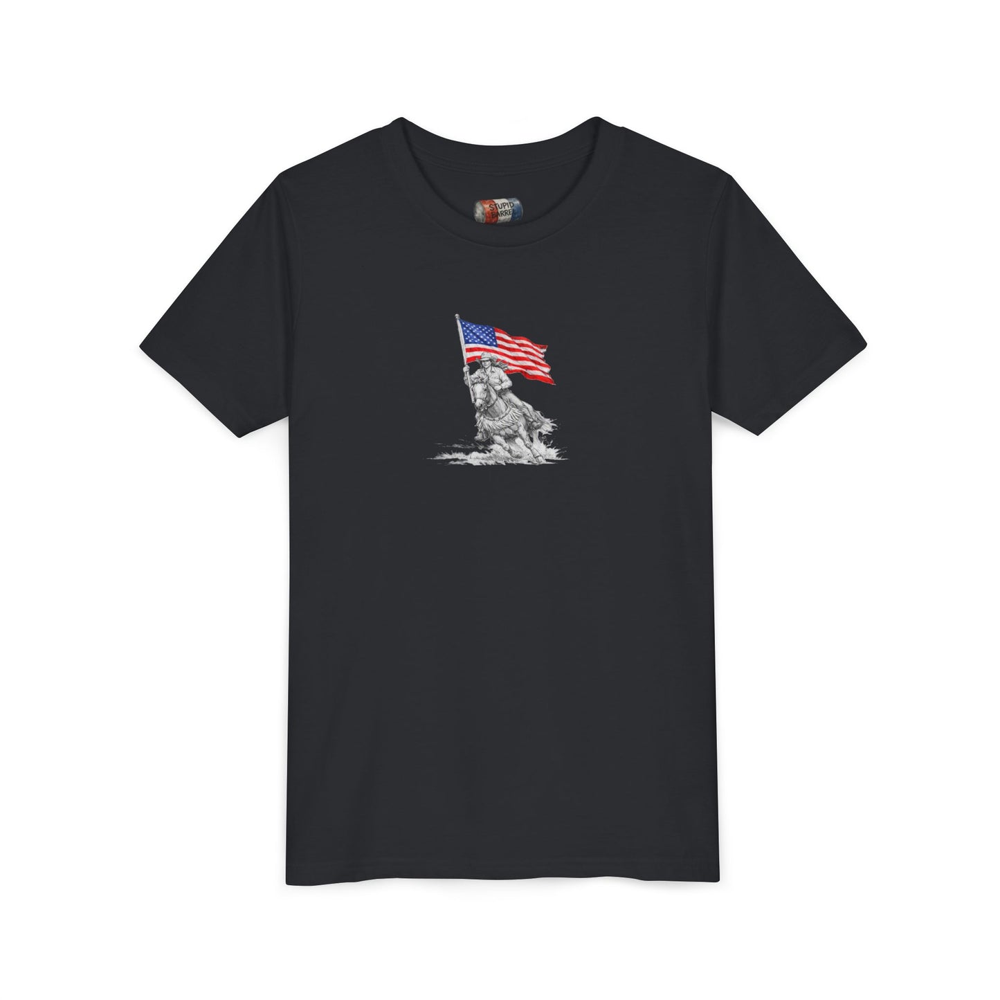 Youth Tee — Rodeo Bull Rider with Patriotic Barrel Graphic