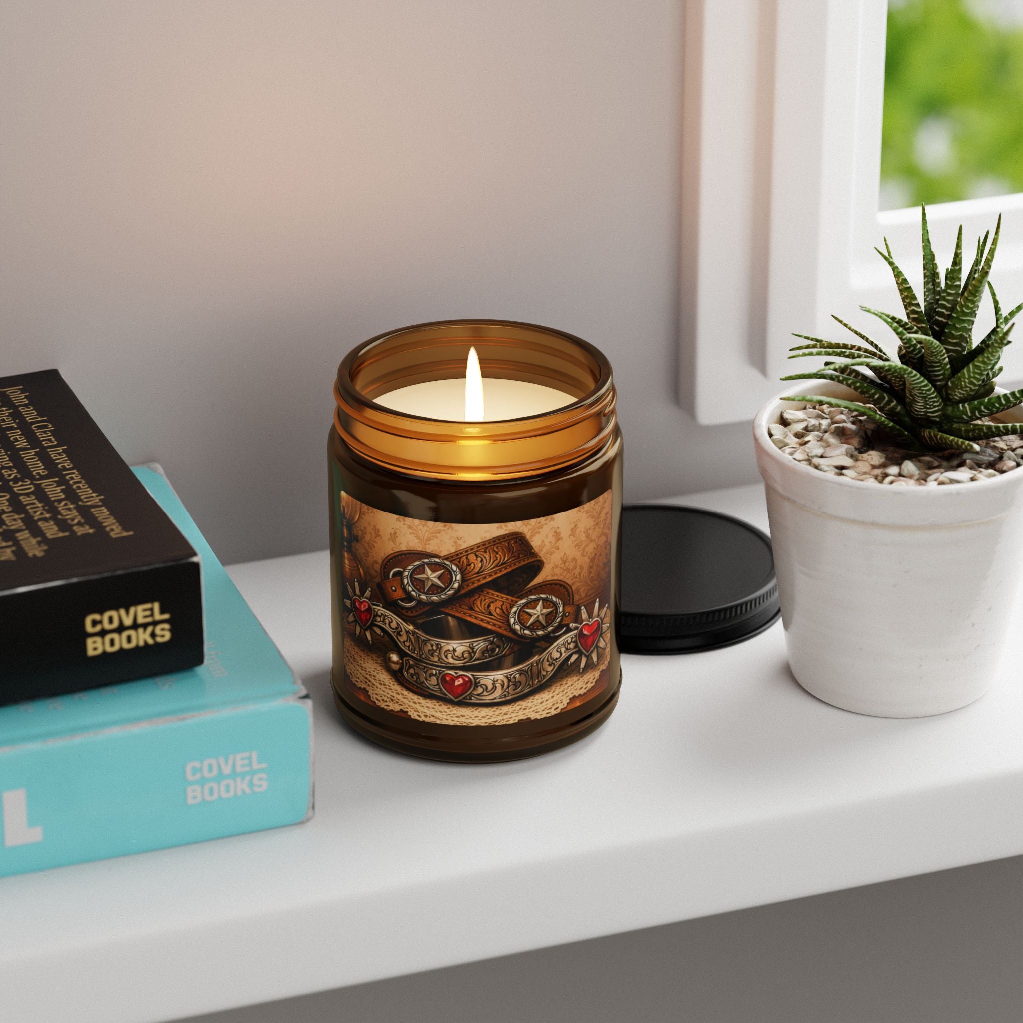 Rustic Cowgirl Scented Soy Candle — Amber Jar (Warm Spice & Cedar)