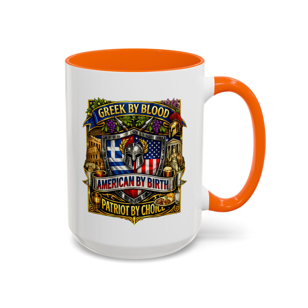 Greek by Blood, American by Birth Accent Coffee Mug – Patriotic Greek Heritage 11/15oz
