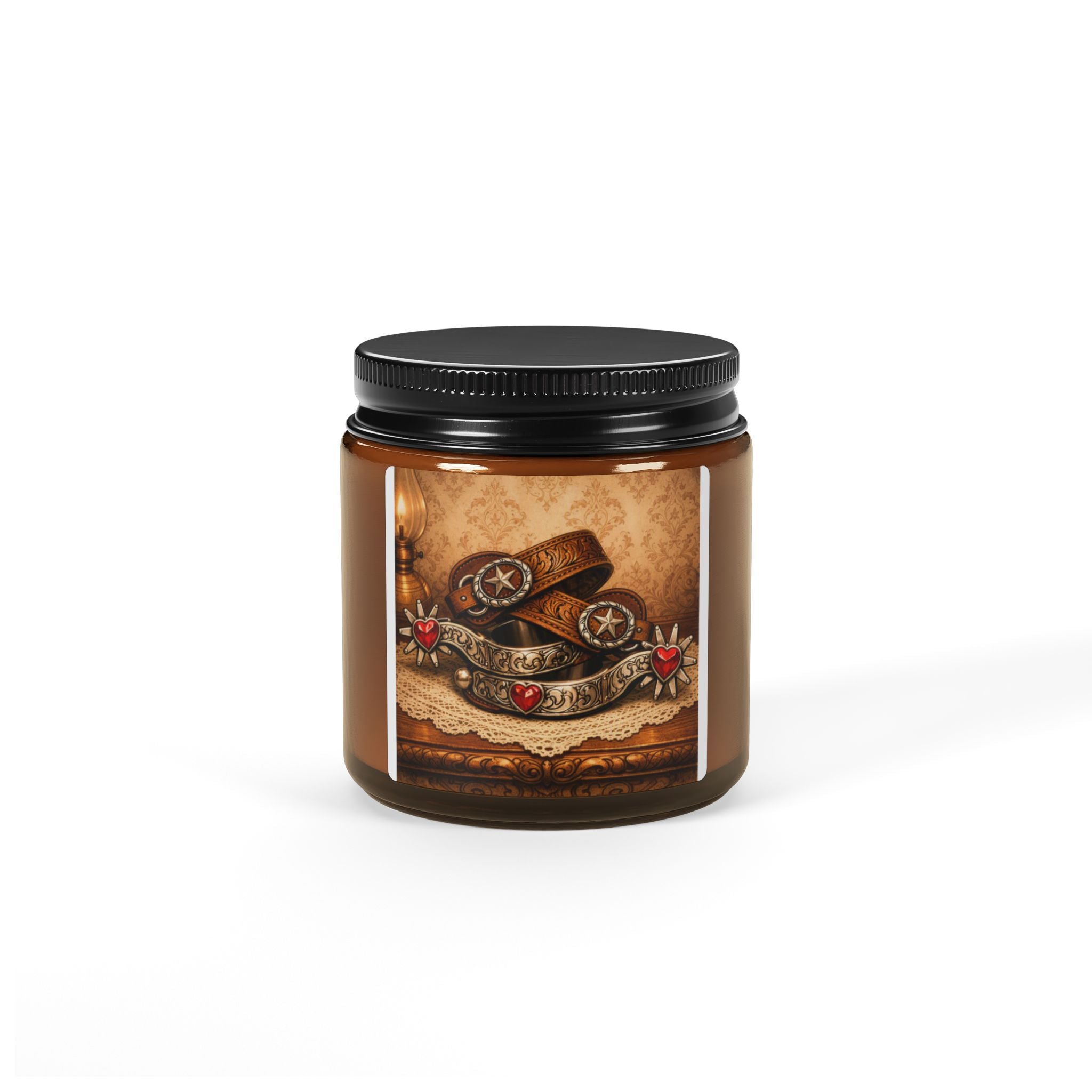 Rustic Cowgirl Scented Soy Candle — Amber Jar (Warm Spice & Cedar)