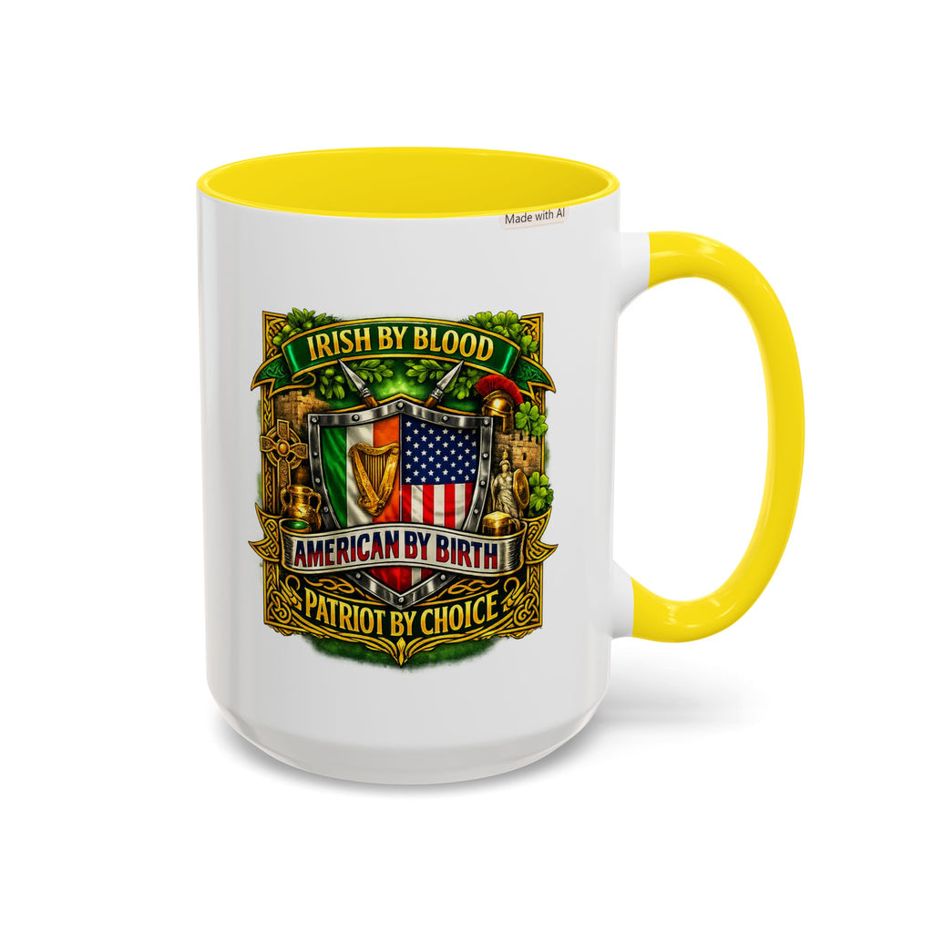 Irish Pride Coffee Mug — "Irish by Blood, American by Birth, Patriot by Choice" Patriotic Ceramic Mug