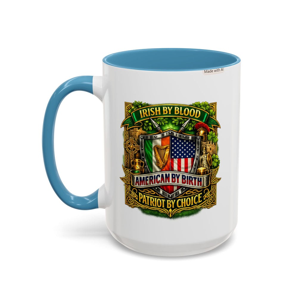 Irish Pride Coffee Mug — "Irish by Blood, American by Birth, Patriot by Choice" Patriotic Ceramic Mug