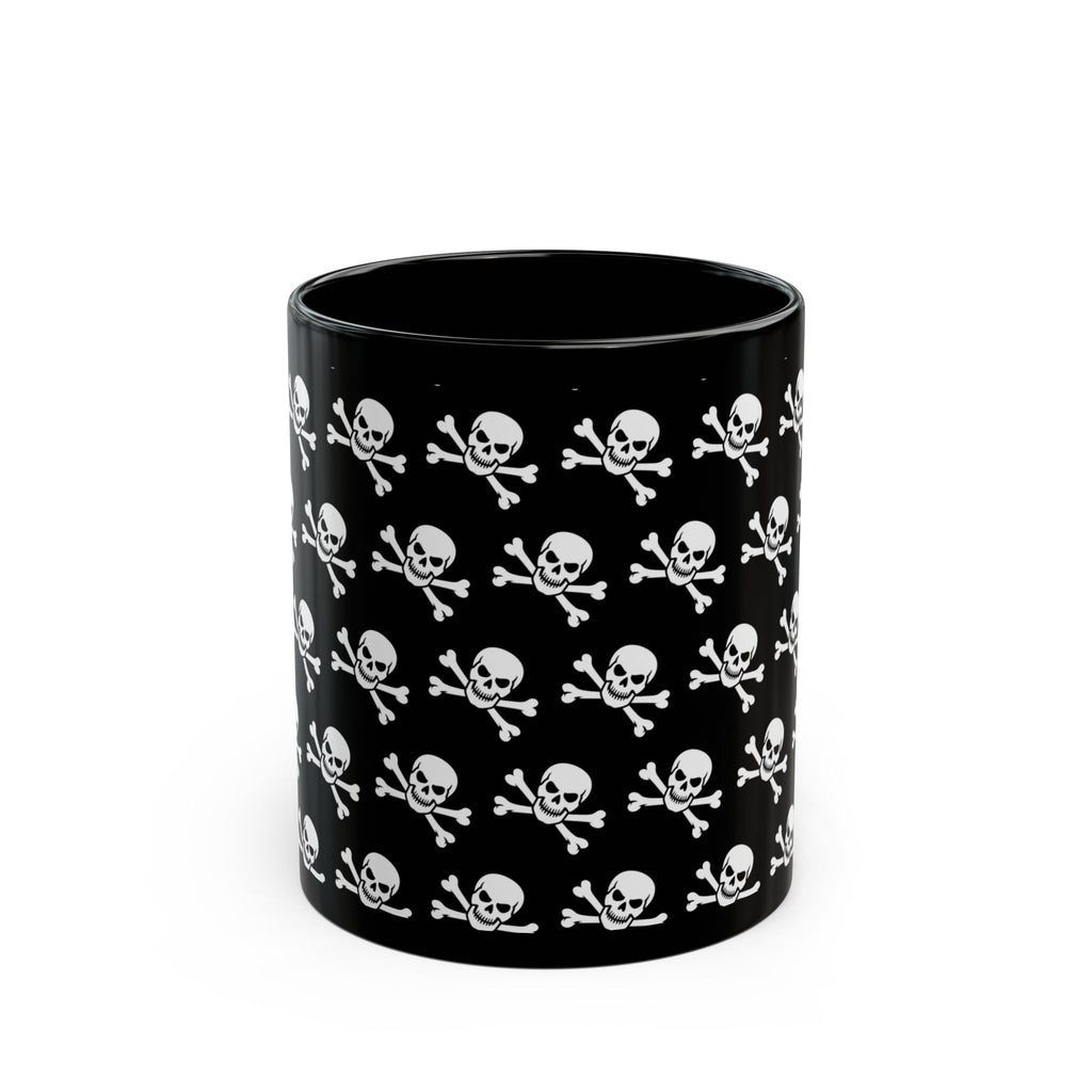 Skull & Crossbones Pattern Mug — Gothic Black Coffee Cup (11oz/15oz)