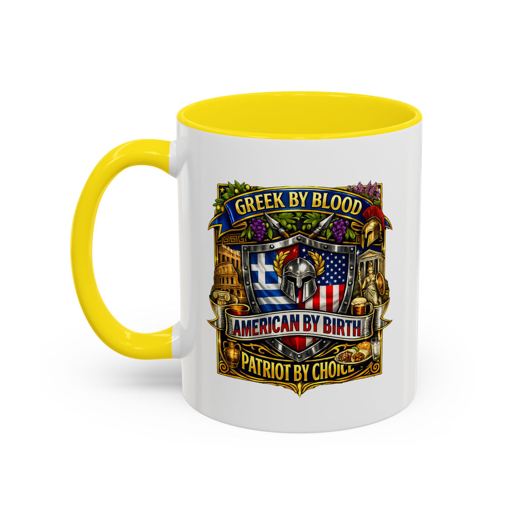 Greek by Blood, American by Birth Accent Coffee Mug – Patriotic Greek Heritage 11/15oz
