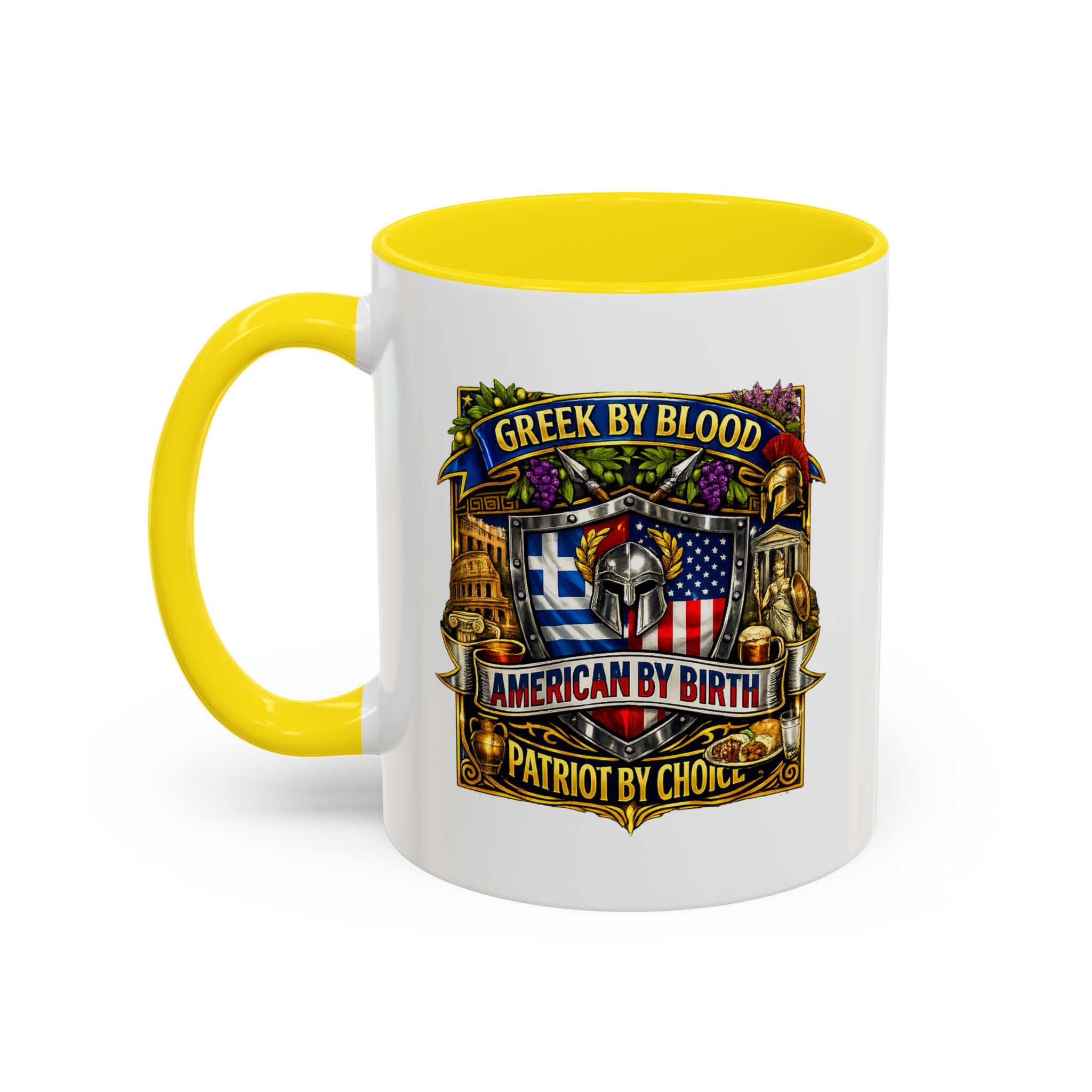 Greek by Blood, American by Birth Accent Coffee Mug – Patriotic Greek Heritage 11/15oz