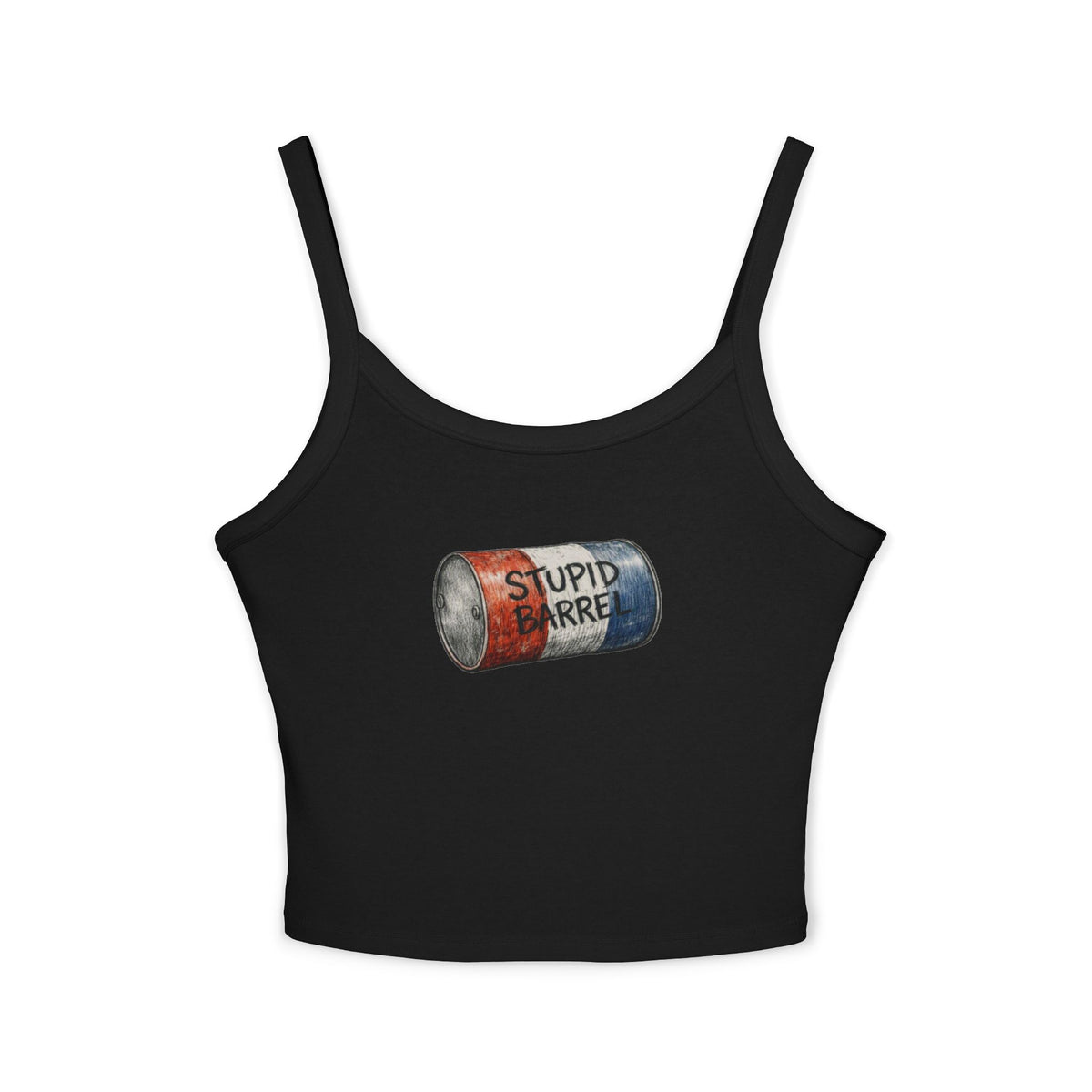 Stupid Barrel Graphic Cropped Tank — Women’s Spaghetti Strap Crop Top