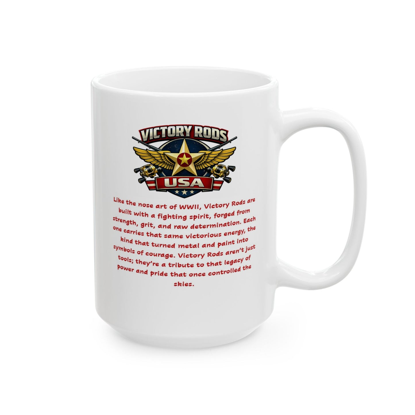 Victory Rods Sportfisherman's WWII Nose Art Pin-Up Illustration Mug | Ceramic Coffee Cup