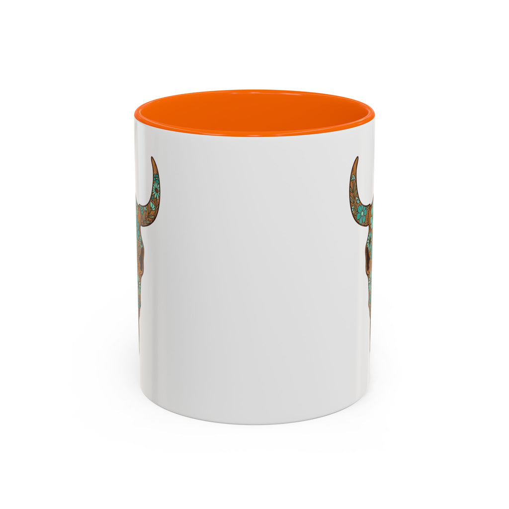 Turquoise Floral Bull Skull Coffee Mug — Southwestern Accent 11/15oz
