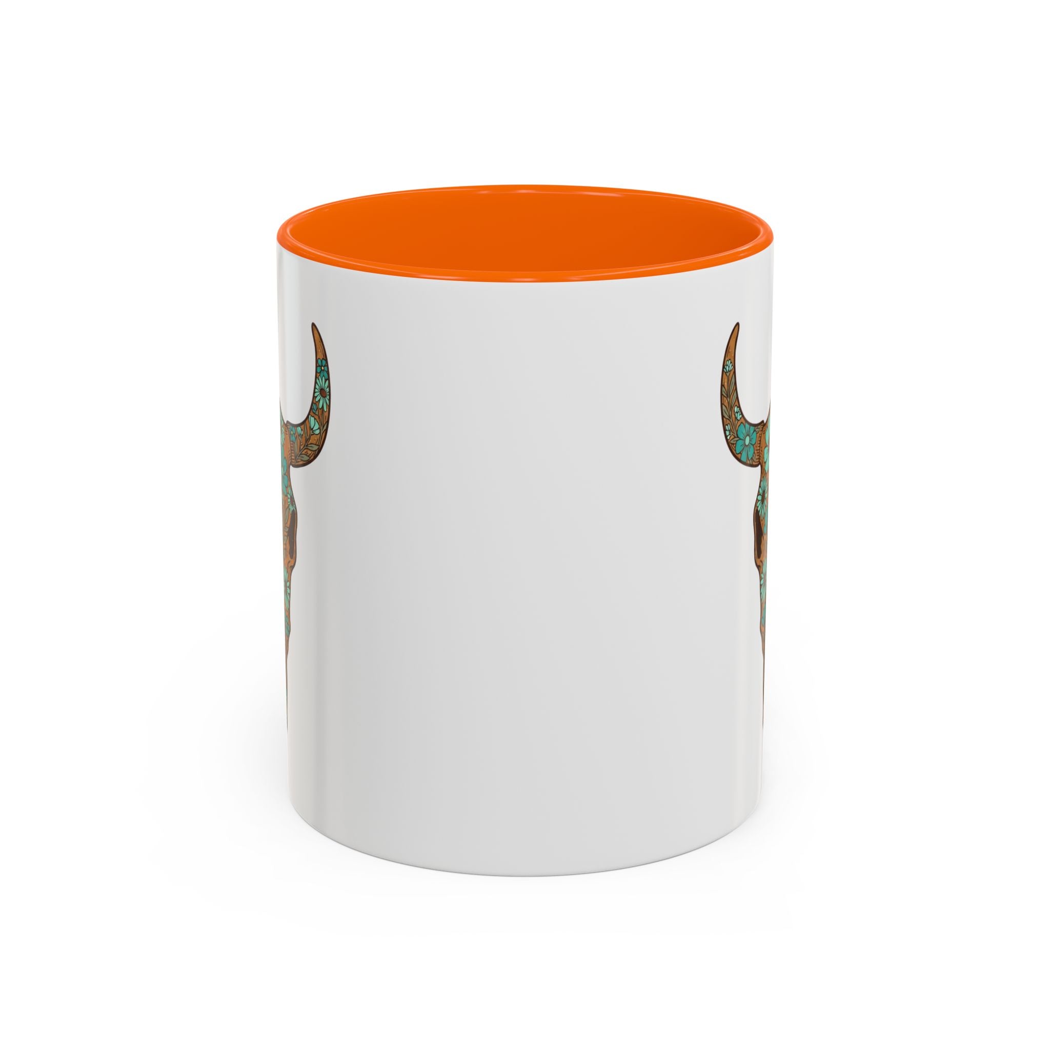 Turquoise Floral Bull Skull Coffee Mug — Southwestern Accent 11/15oz