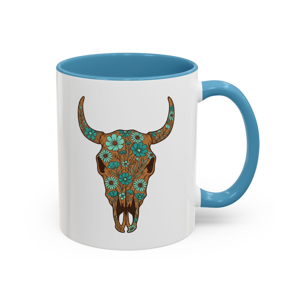 Turquoise Floral Bull Skull Coffee Mug — Southwestern Accent 11/15oz
