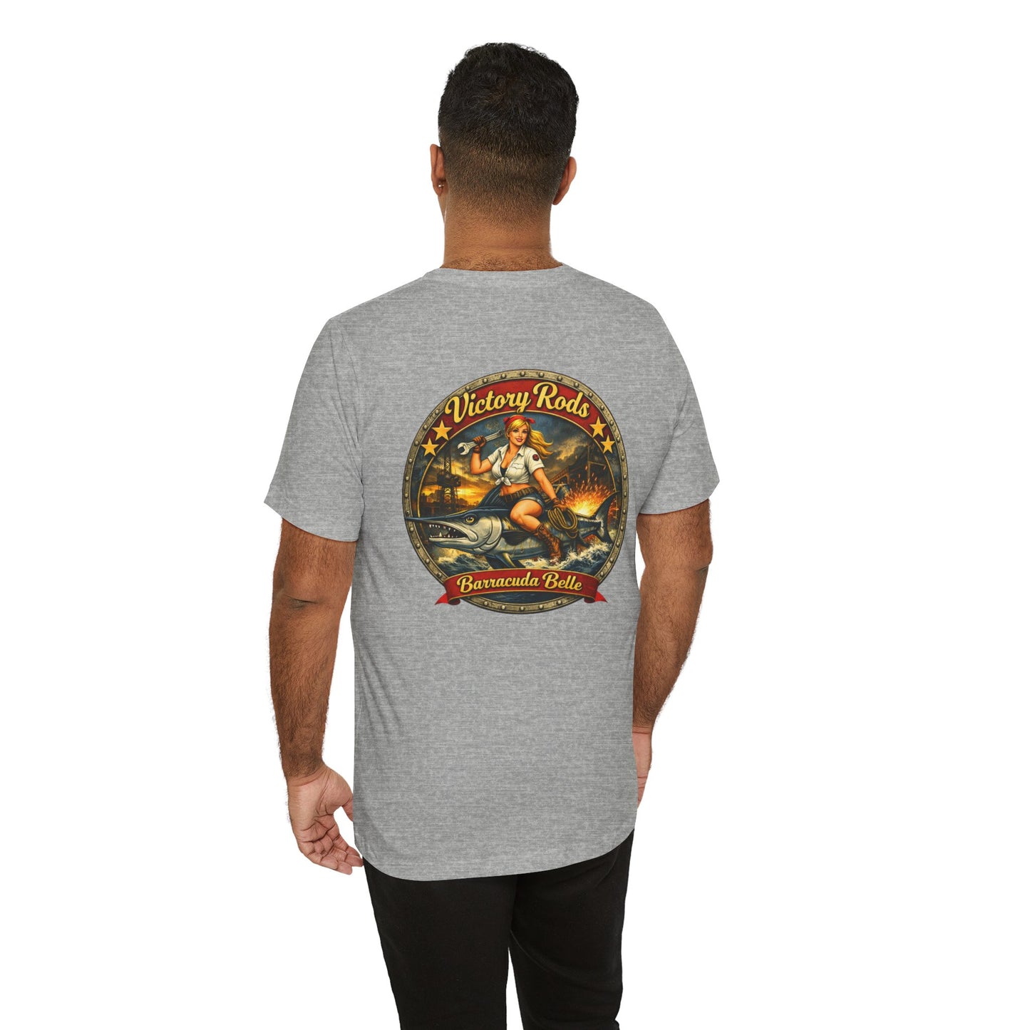 Barracuda Belle Vintage Pinup Tee — Victory Rods Motorcycle T‑Shirt