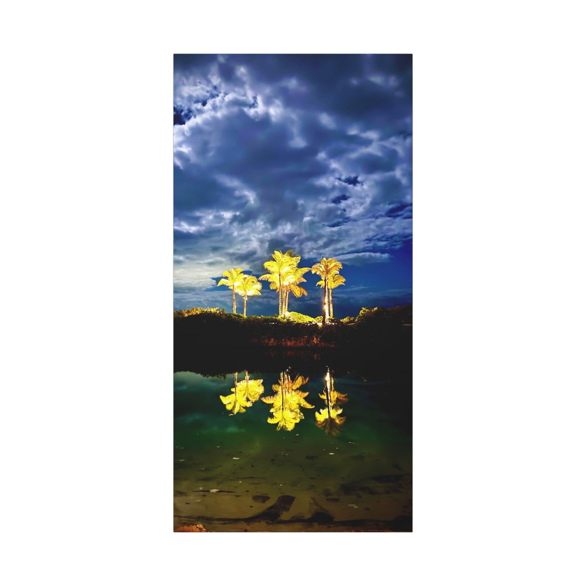 Palm Tree Reflection Matte Canvas Wall Art — Quanta Roo, Tropical Evening