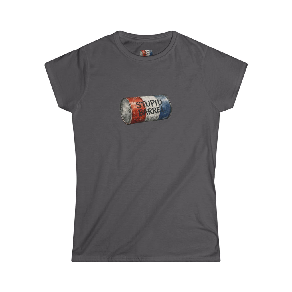 "Stupid Barrel" Women's White Soft style Tee — Classic Everyday Crewneck T-Shirt