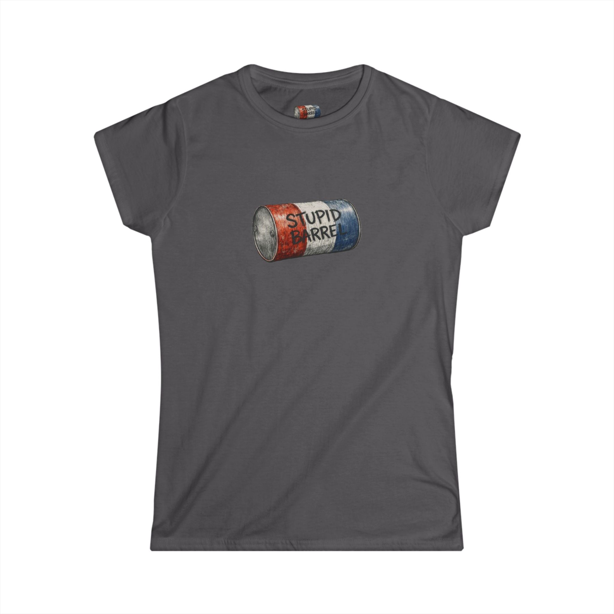 "Stupid Barrel" Women's White Soft style Tee — Classic Everyday Crewneck T-Shirt