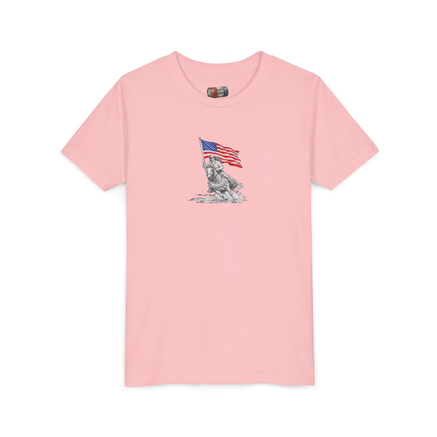 Youth Tee — Rodeo Bull Rider with Patriotic Barrel Graphic