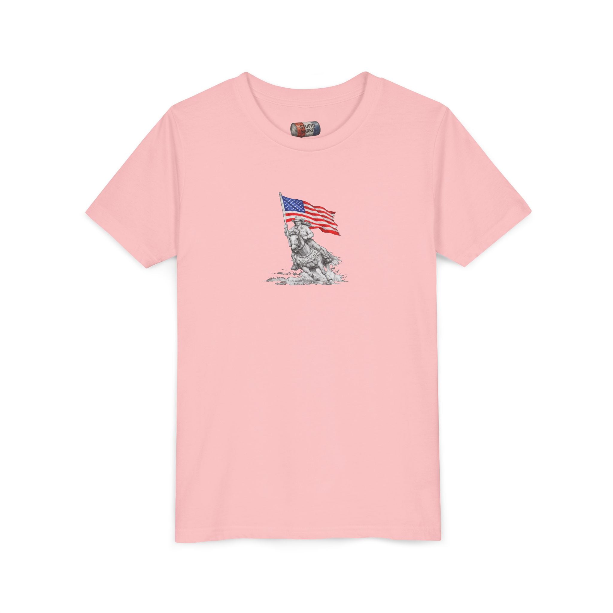 Youth Tee — Rodeo Bull Rider with Patriotic Barrel Graphic