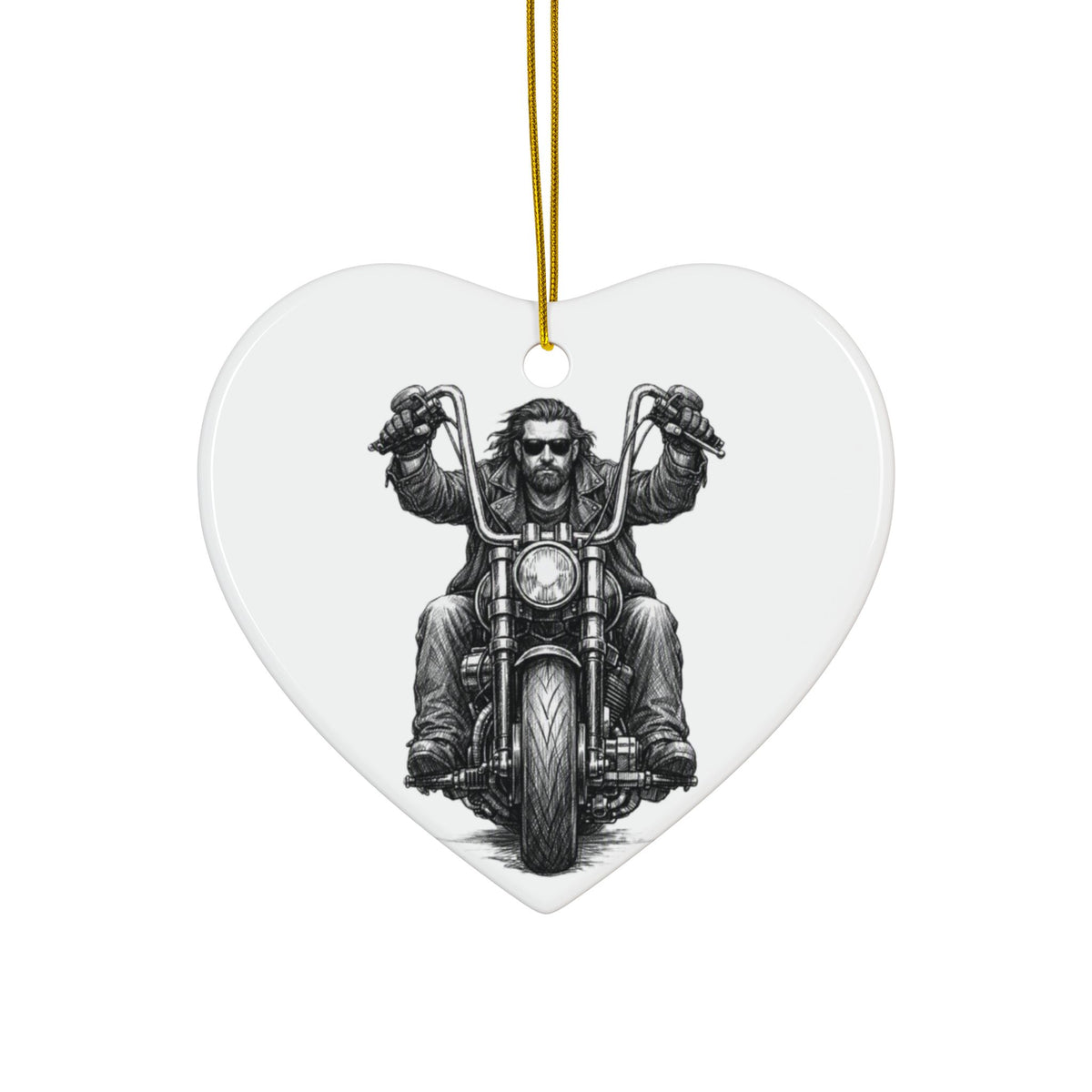 Biker Motorcycle Ceramic Ornament — Double-Sided Round Holiday Decoration