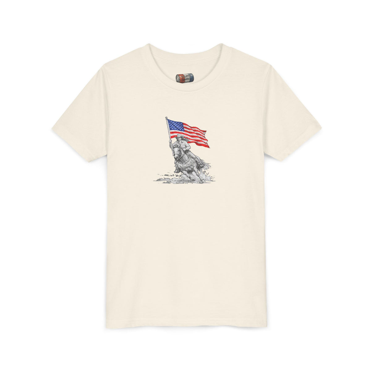 Youth Tee — Rodeo Barrel Racer with Patriotic Barrel Graphic