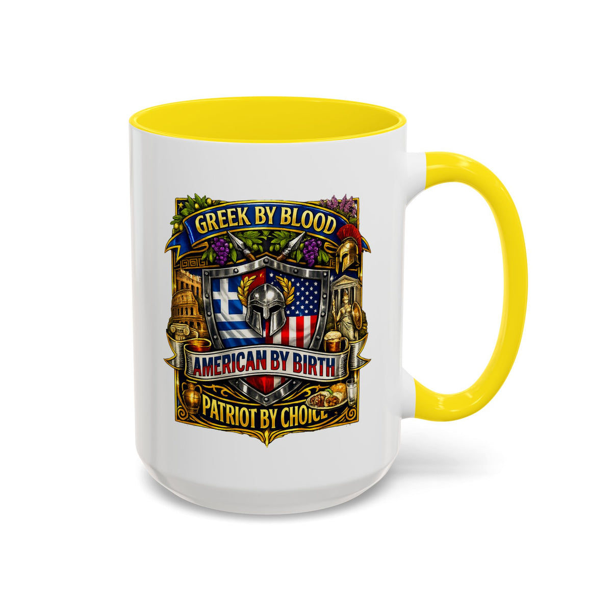 Greek by Blood, American by Birth Accent Coffee Mug – Patriotic Greek Heritage 11/15oz