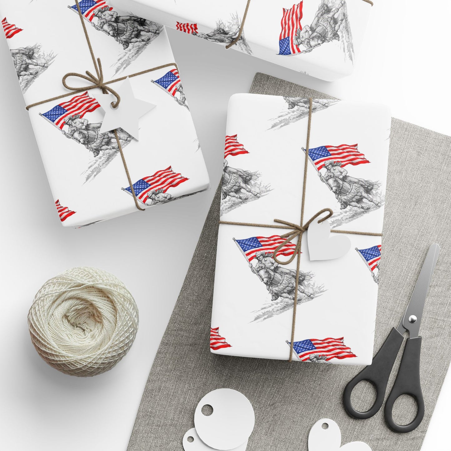 Grand Entry Cowgirl Wrapping Paper Roll — Red, White & Blue, Black Sketch Rodeo Gift Wrap