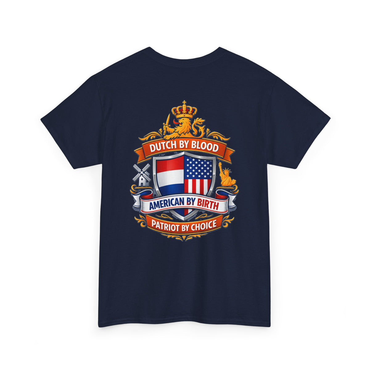 Dutch by Blood, American by Birth T-Shirt — Patriotic Netherlands USA Crest Tee