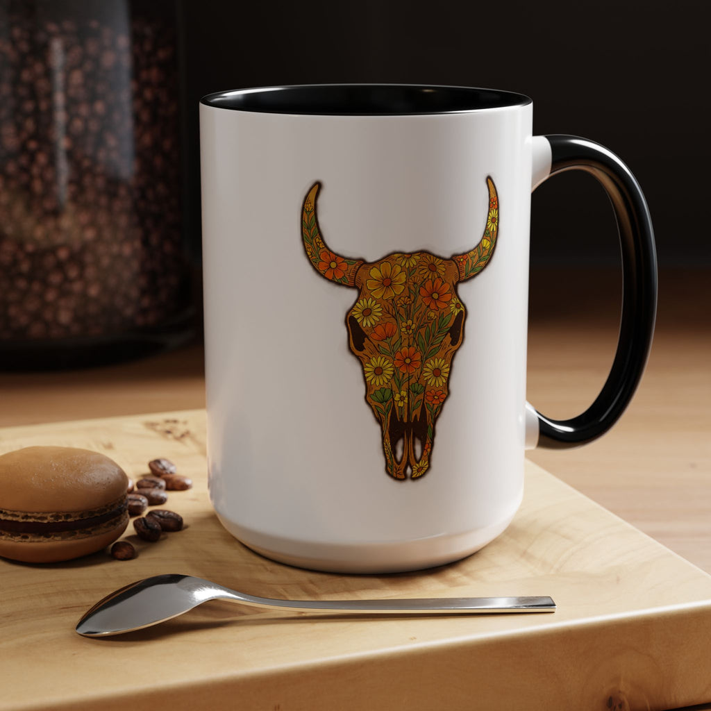 Copy of Turquoise Floral Bull Skull Coffee Mug — Southwestern Accent 11/15oz