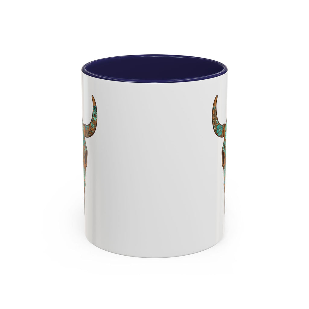Turquoise Floral Bull Skull Coffee Mug — Southwestern Accent 11/15oz