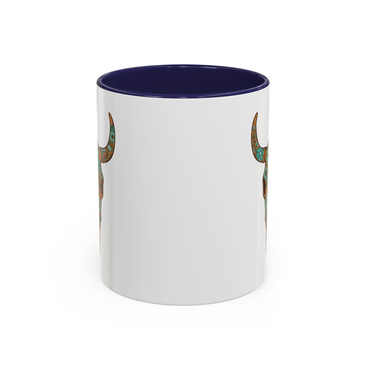Turquoise Floral Bull Skull Coffee Mug — Southwestern Accent 11/15oz