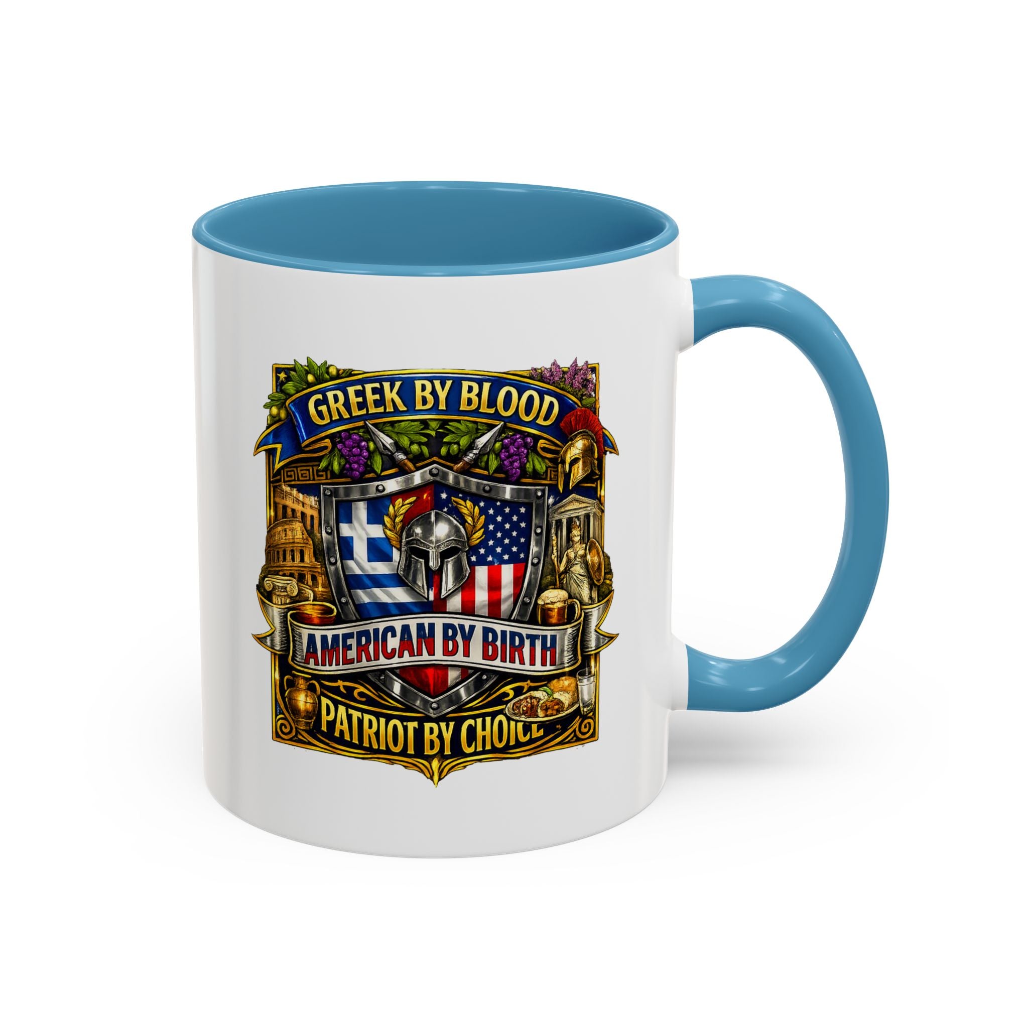 Greek by Blood, American by Birth Accent Coffee Mug – Patriotic Greek Heritage 11/15oz
