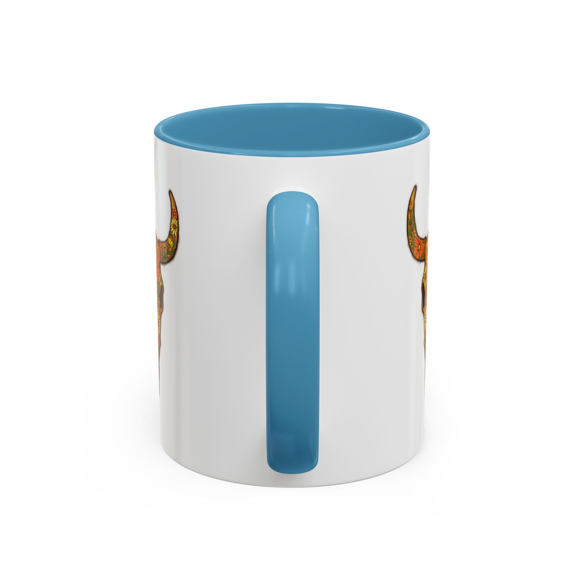 Copy of Turquoise Floral Bull Skull Coffee Mug — Southwestern Accent 11/15oz