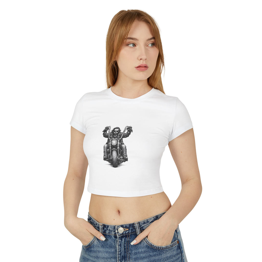 Biker Women's Baby Tee — Vintage "BBBAD" Design