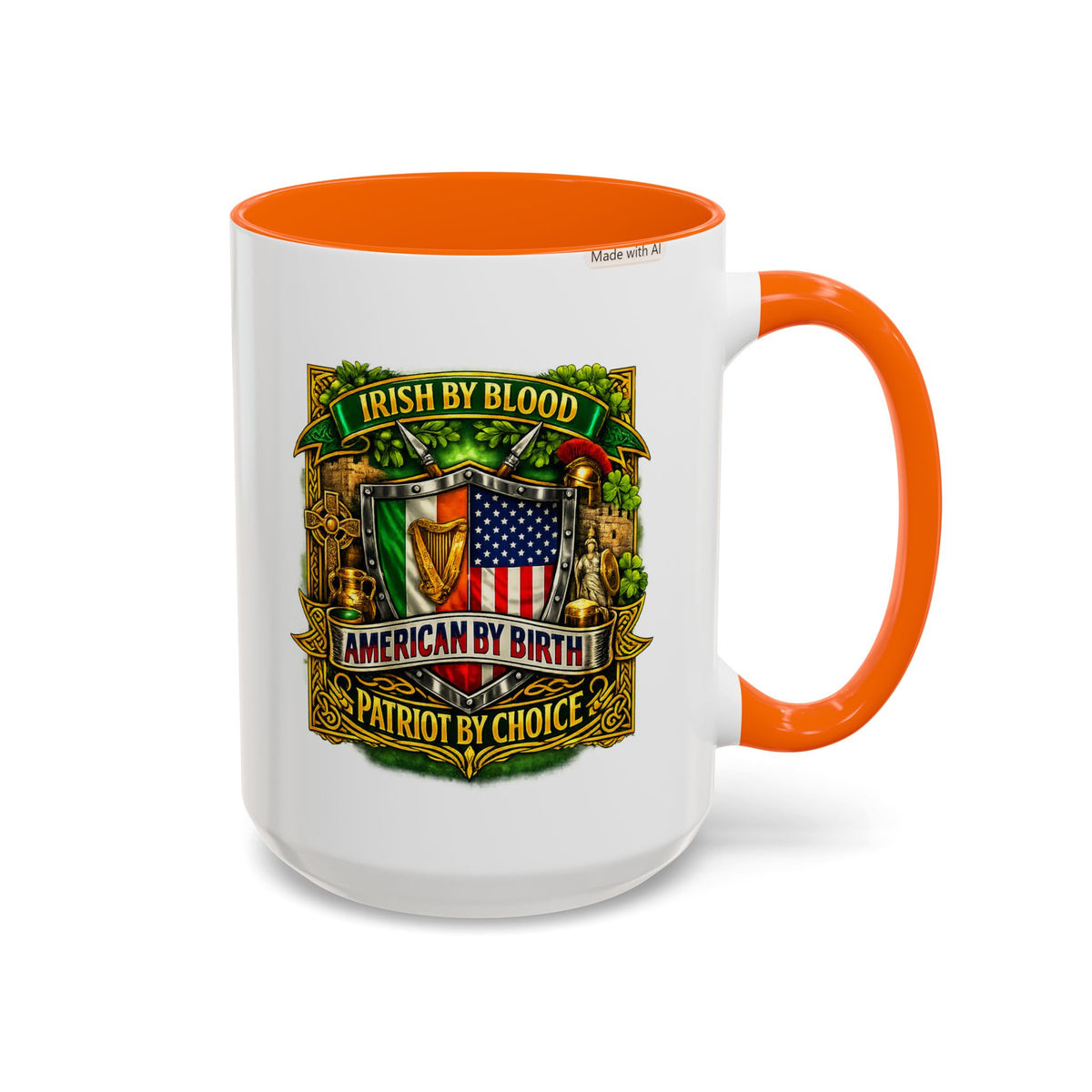 Irish Pride Coffee Mug — "Irish by Blood, American by Birth, Patriot by Choice" Patriotic Ceramic Mug
