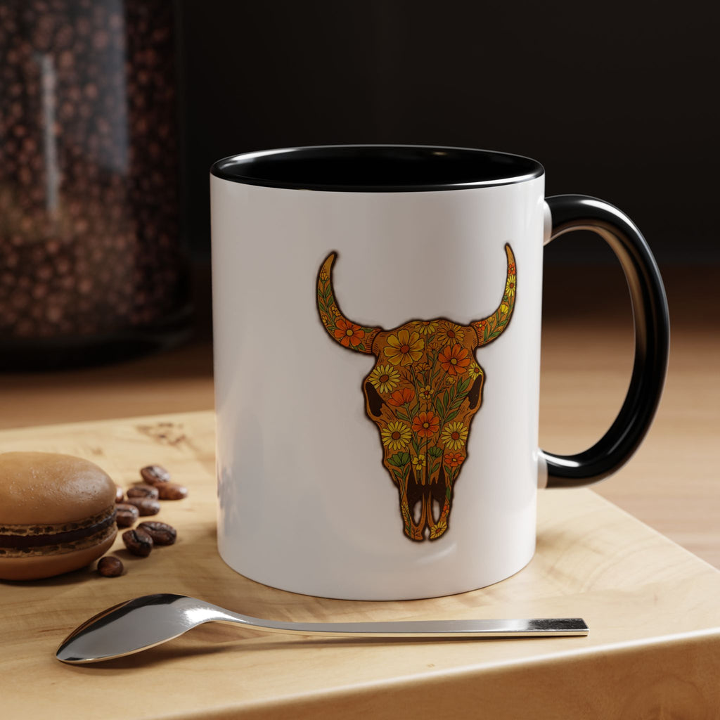 Copy of Turquoise Floral Bull Skull Coffee Mug — Southwestern Accent 11/15oz